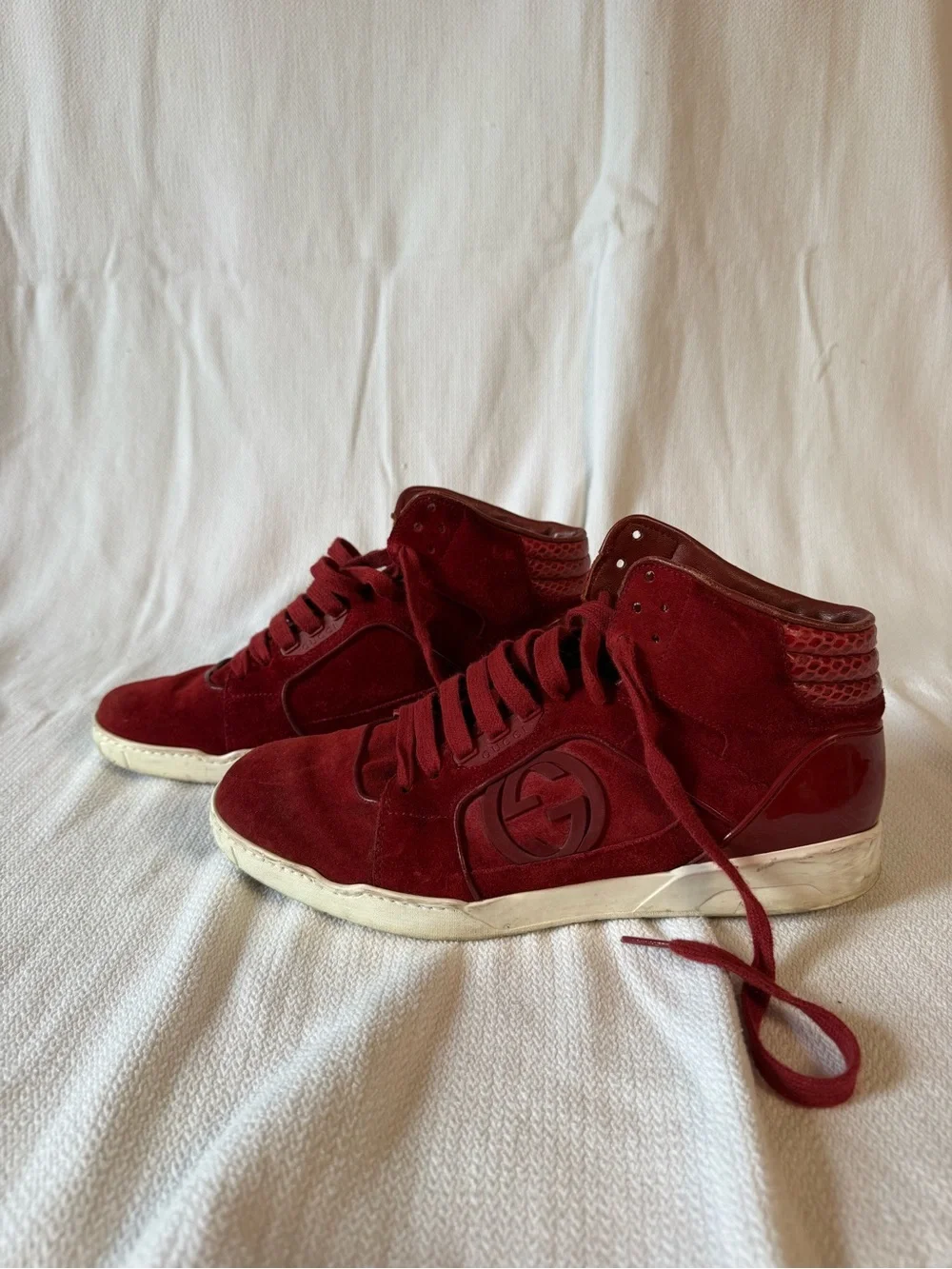 Gucci Men's Burgundy Suede High-Top Sneakers